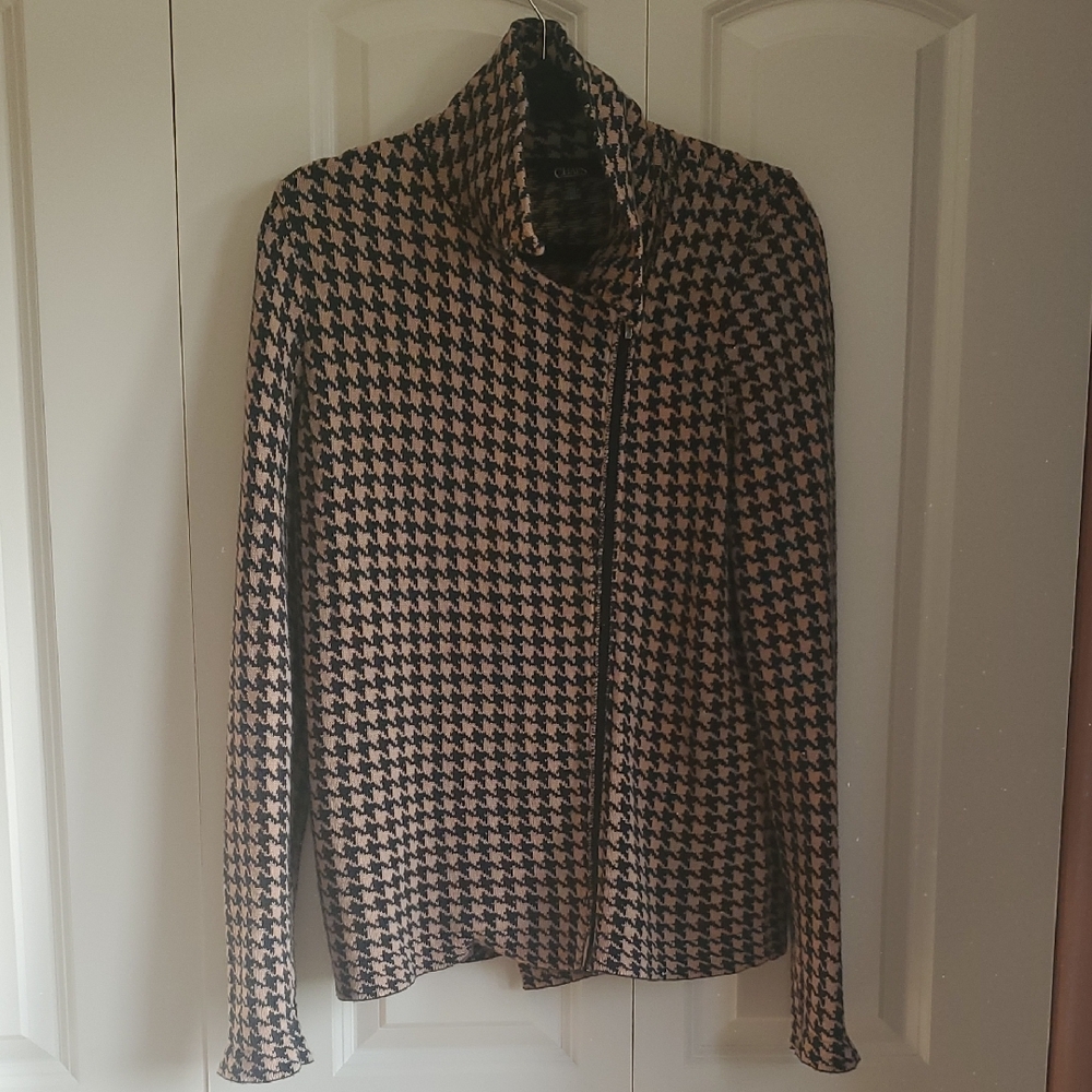 Houndstooth Sweater Blazer Moto Jacket